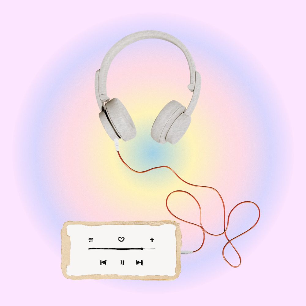 Editable music playlist, headphones collage design