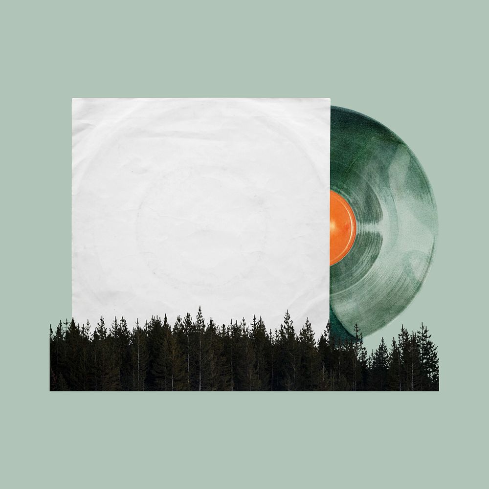 Editable music and nature, retro vinyl recor collage design