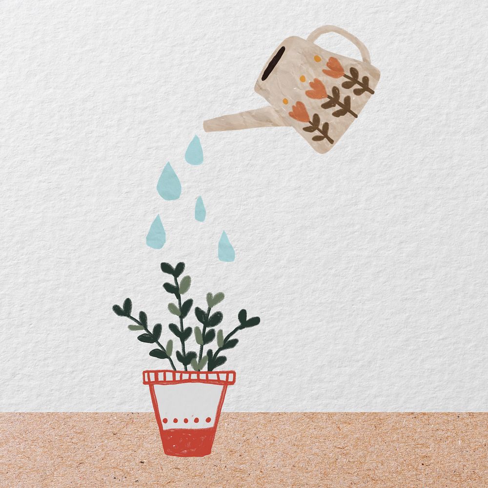 Editable watering plant, gardening hobby collage art design