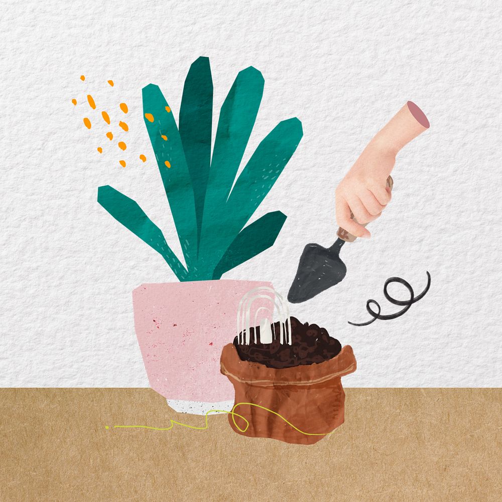 Editable Gardening hand, hobby collage art design