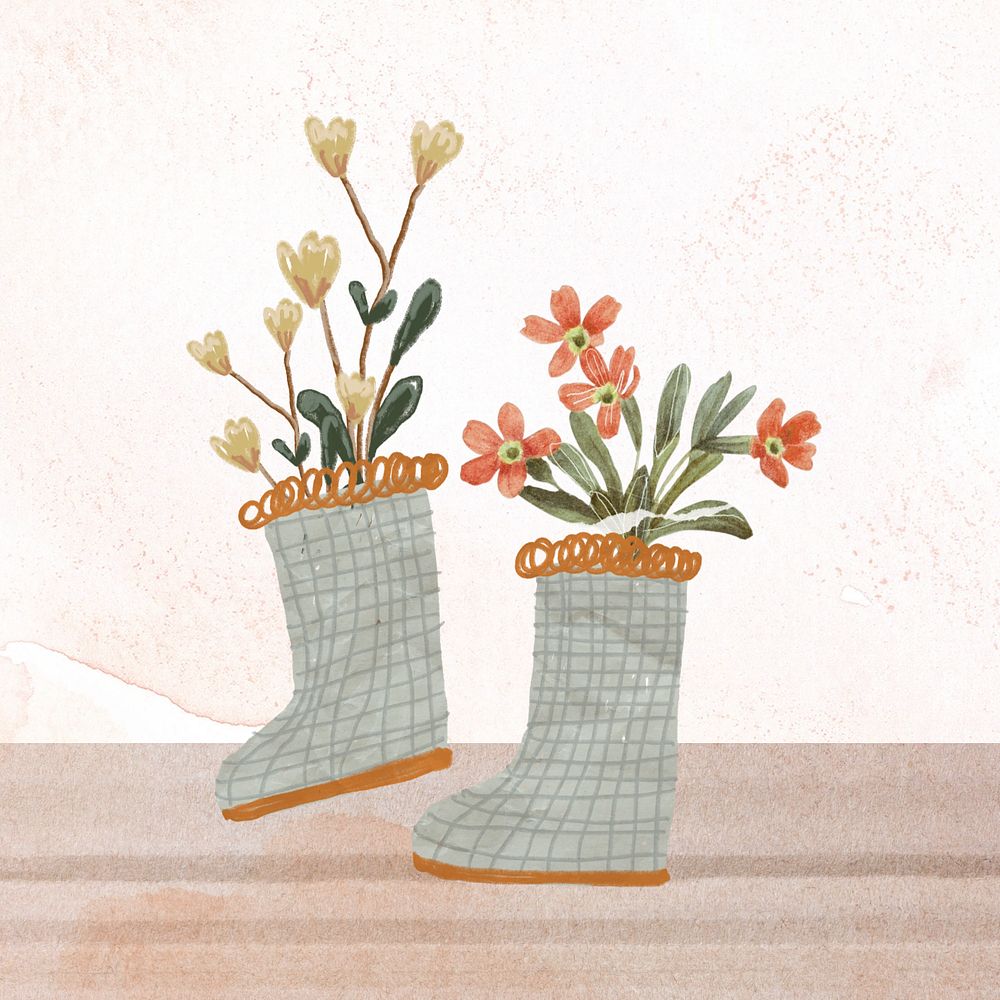 Boot plant, editable gardening hobby collage art design