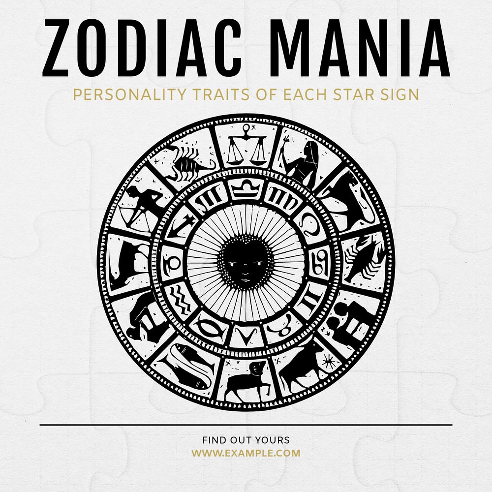 Zodiac mania Instagram post template, editable social media ad