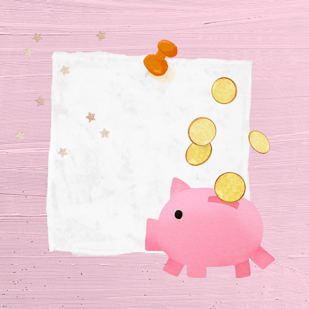 Editable piggy bank note paper, finance collage design