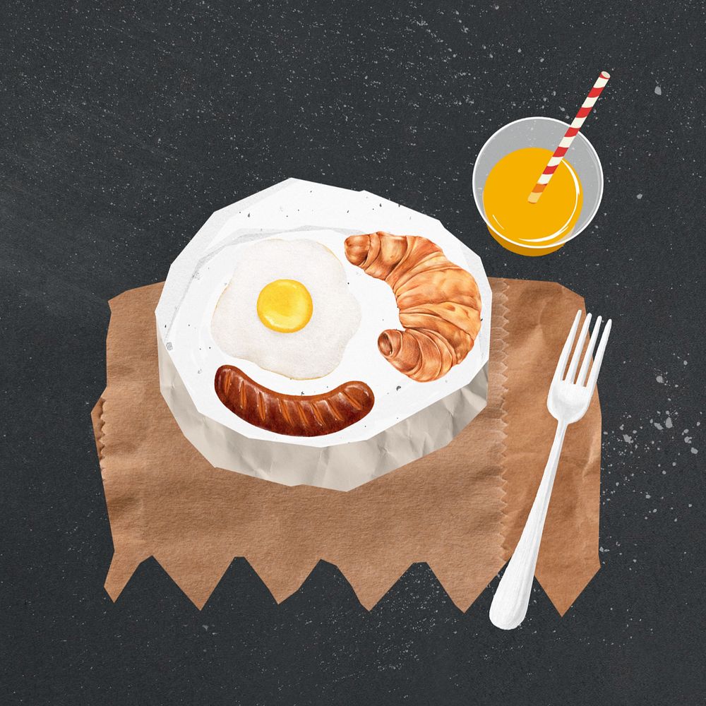 Cute breakfast, editable collage element design