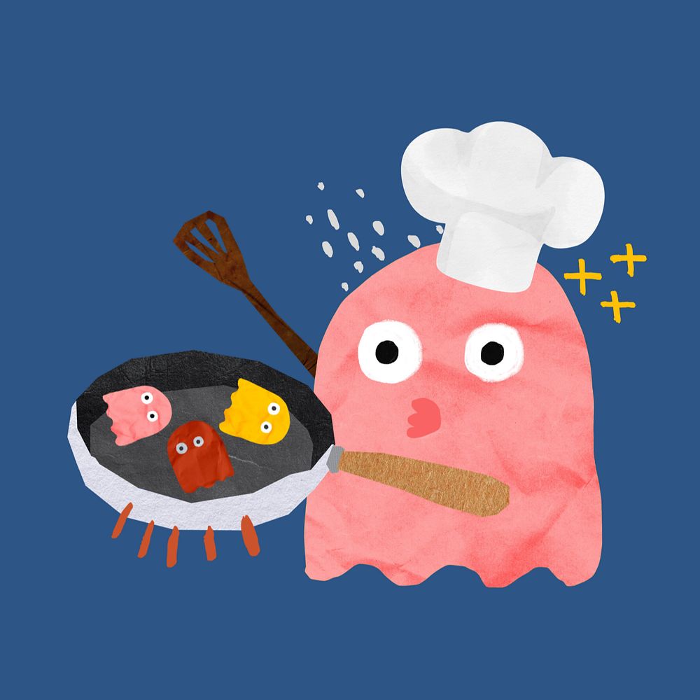 Breakfast chef monster, editable cute collage element design