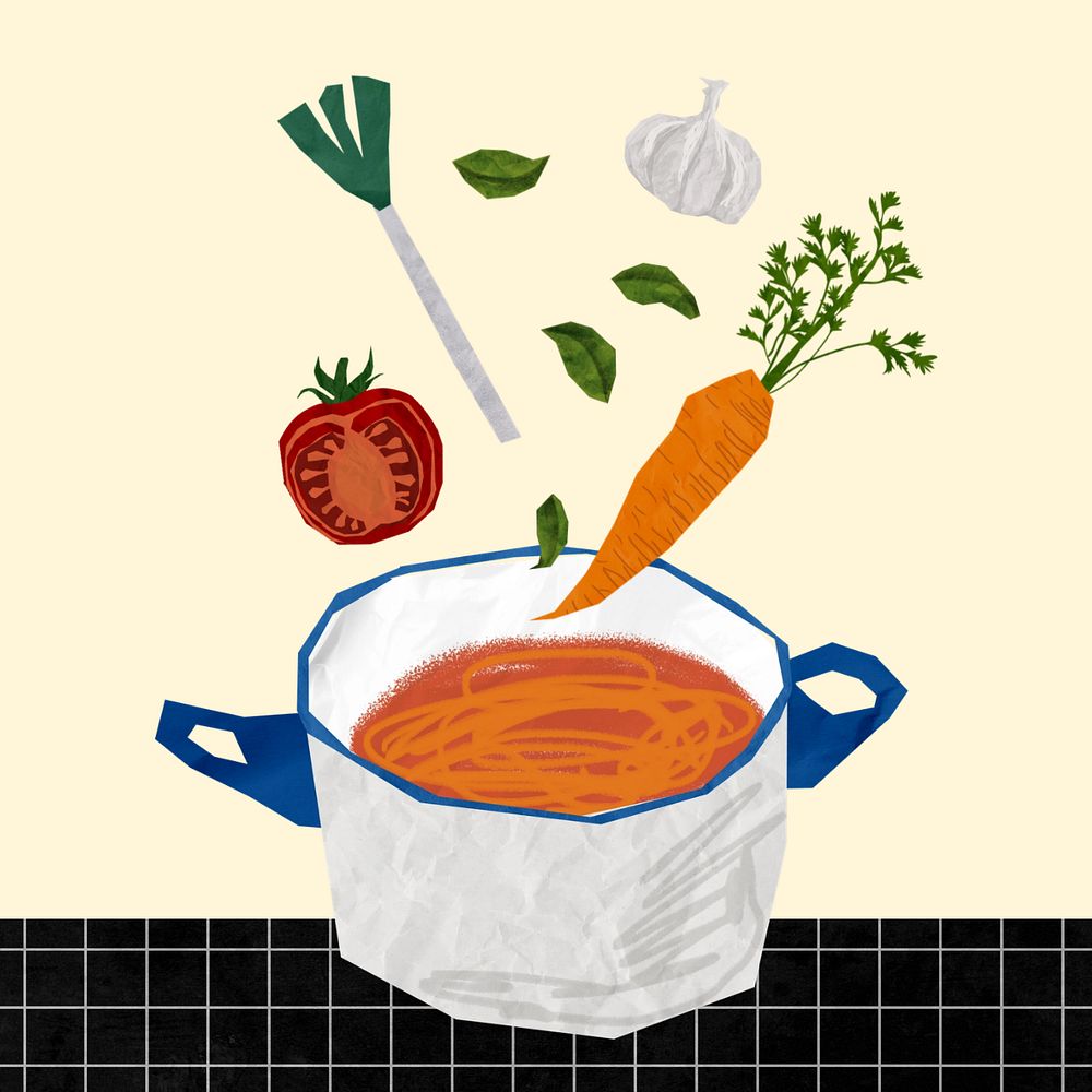 Cute vegetable soup, editable food collage element design