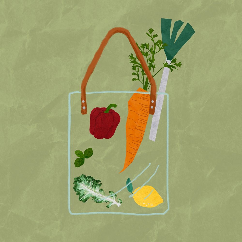 Healthy grocery bag, editable food collage element design