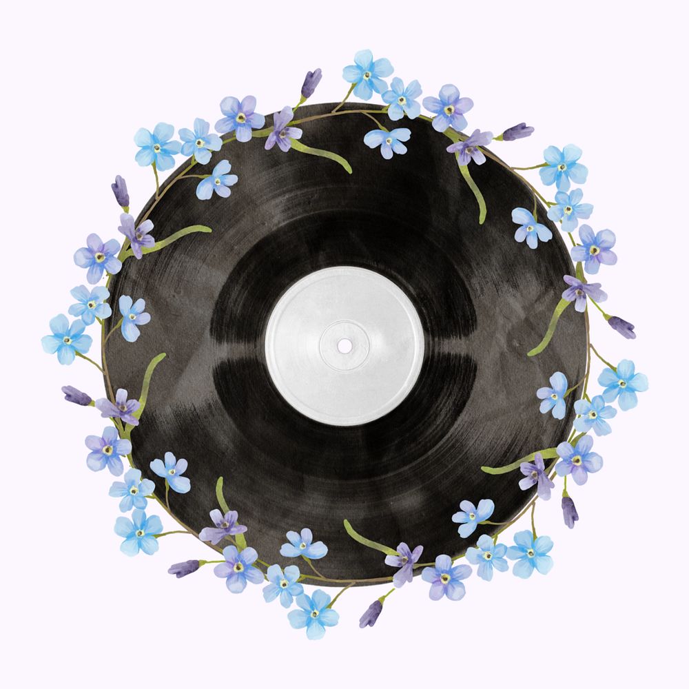 Floral vinyl record, editable music aesthetic collage element design