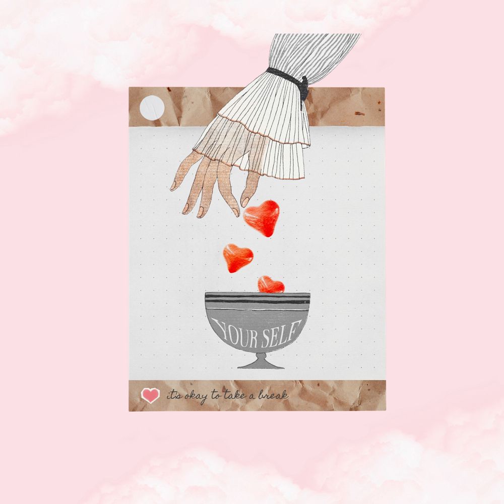 Self-love quote, editable heart cup collage design