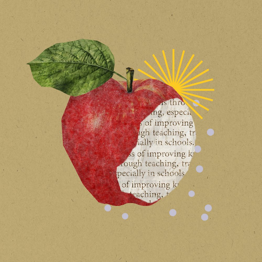 Bitten apple, editable education paper collage design