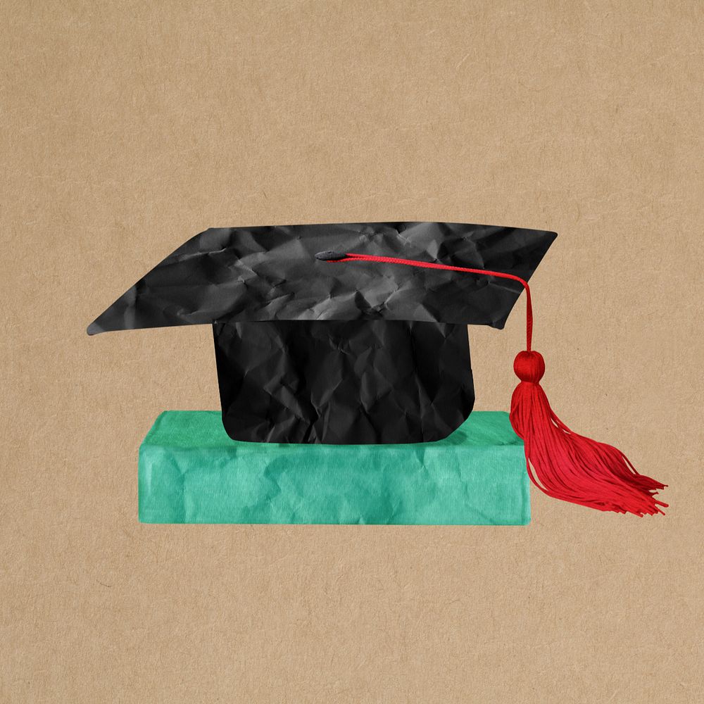 Editable graduation cap paper texture, education collage design