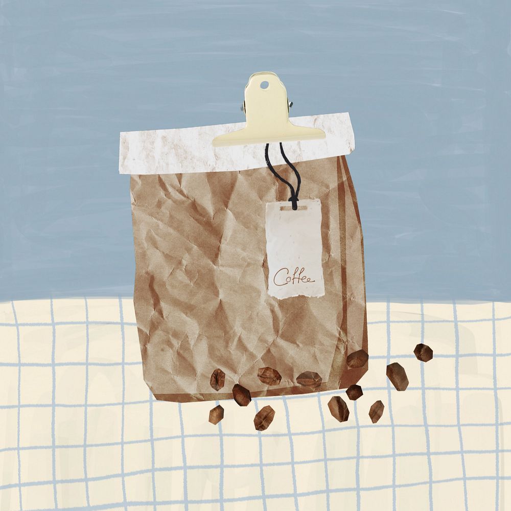 Coffee bean bag, editable paper collage element design