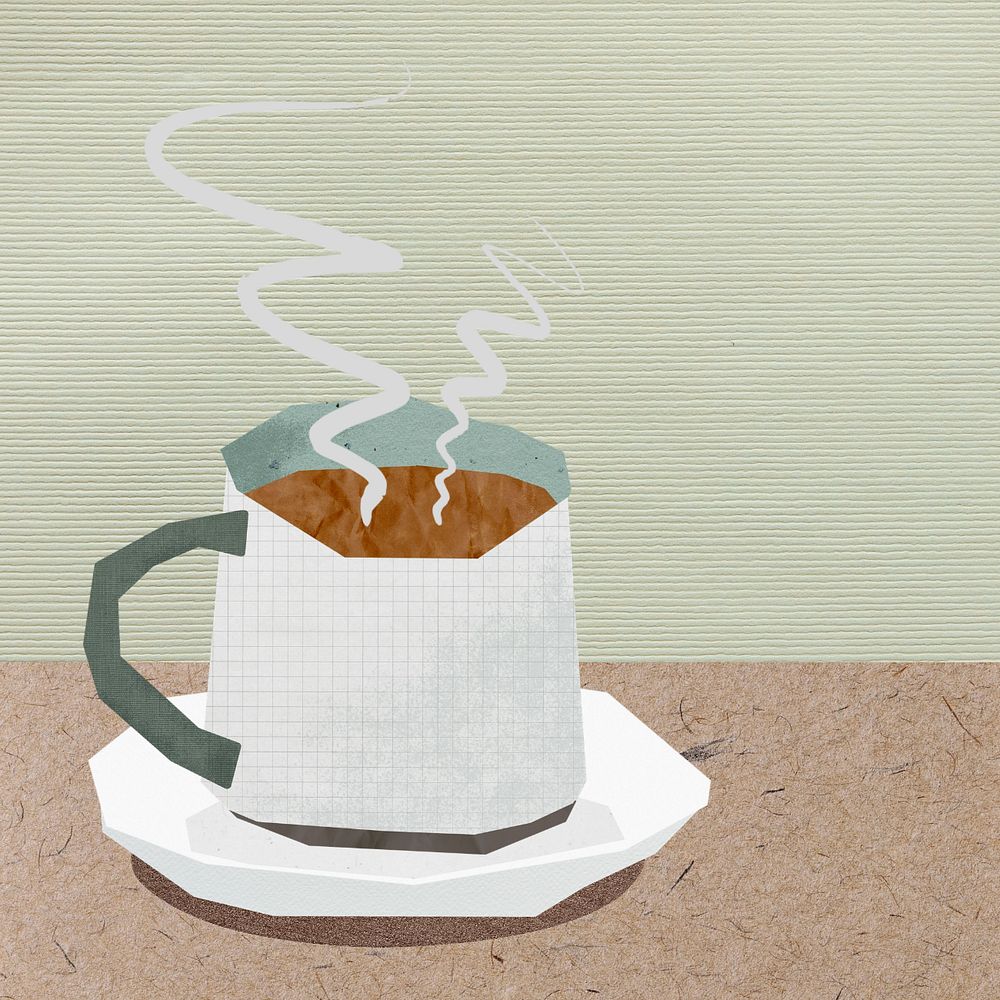 Hot coffee cup, editable paper collage element design