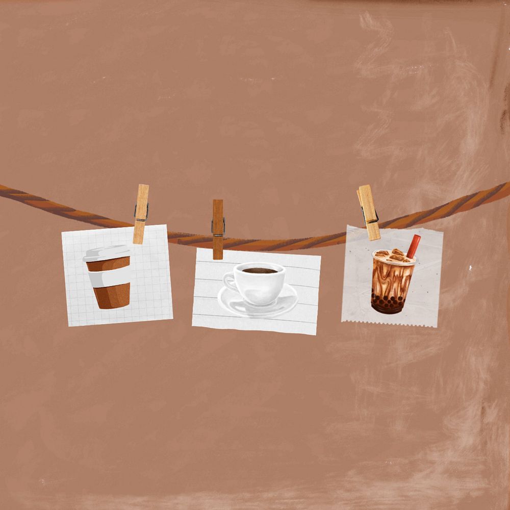 Editable hanging images, coffee photo design