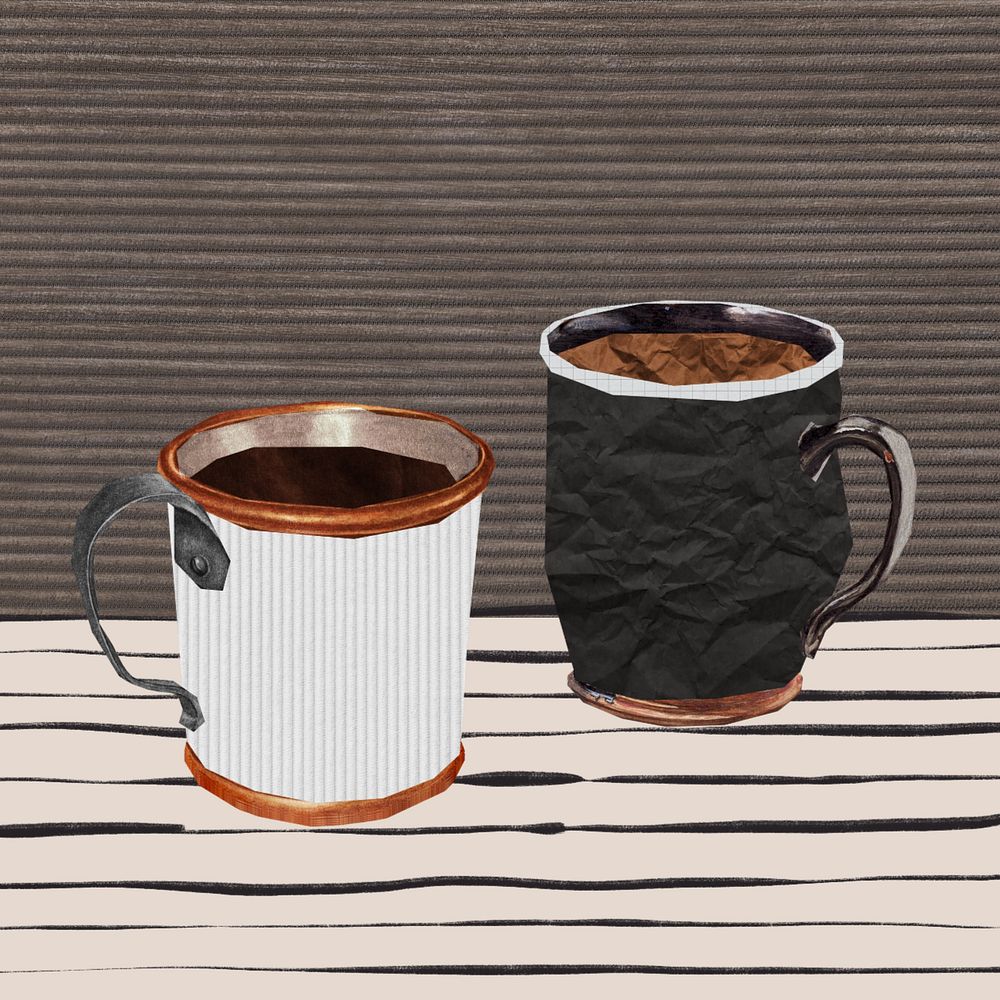 Coffee mugs, editable paper collage element design