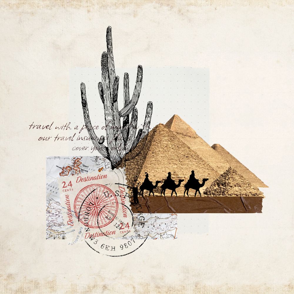 Editable Egyptian pyramid, aesthetic travel collage design