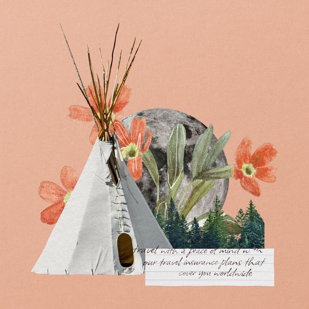 Native American tent, editable travel collage design