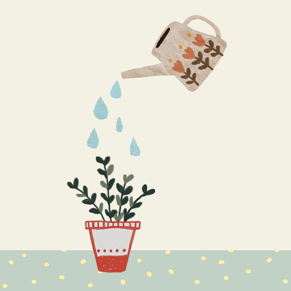 Watering plant, editable gardening hobby collage art design