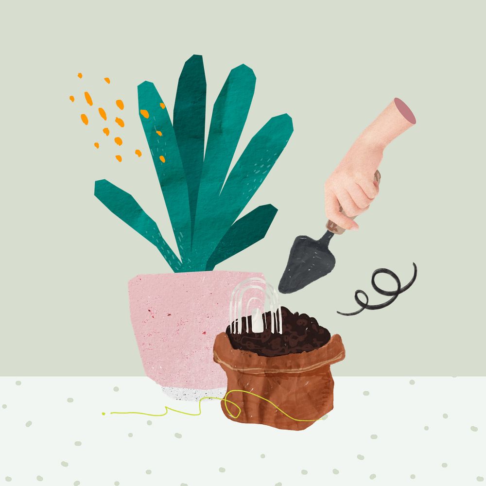 Gardening hand, editable hobby collage art design