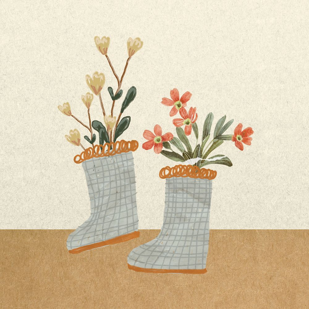 Editable boot plant, gardening hobby collage art design