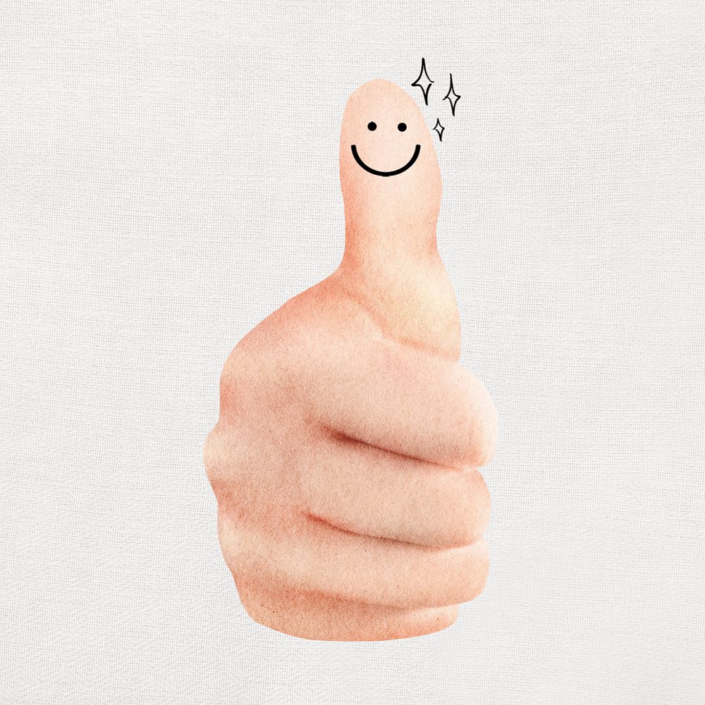 Smiling thumbs up, editable hand gesture collage element remix design