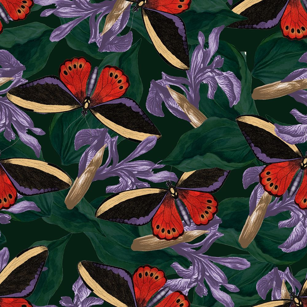 Exotic butterfly seamless pattern, vintage nature remix from The Naturalist's Miscellany by George Shaw, editable design