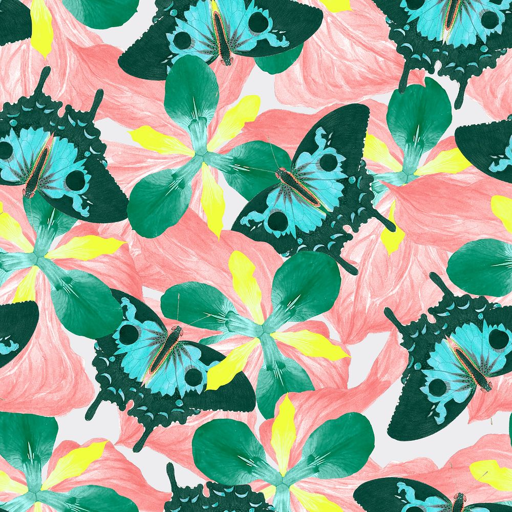 George Shaw's butterfly seamless pattern, editable exotic flower design