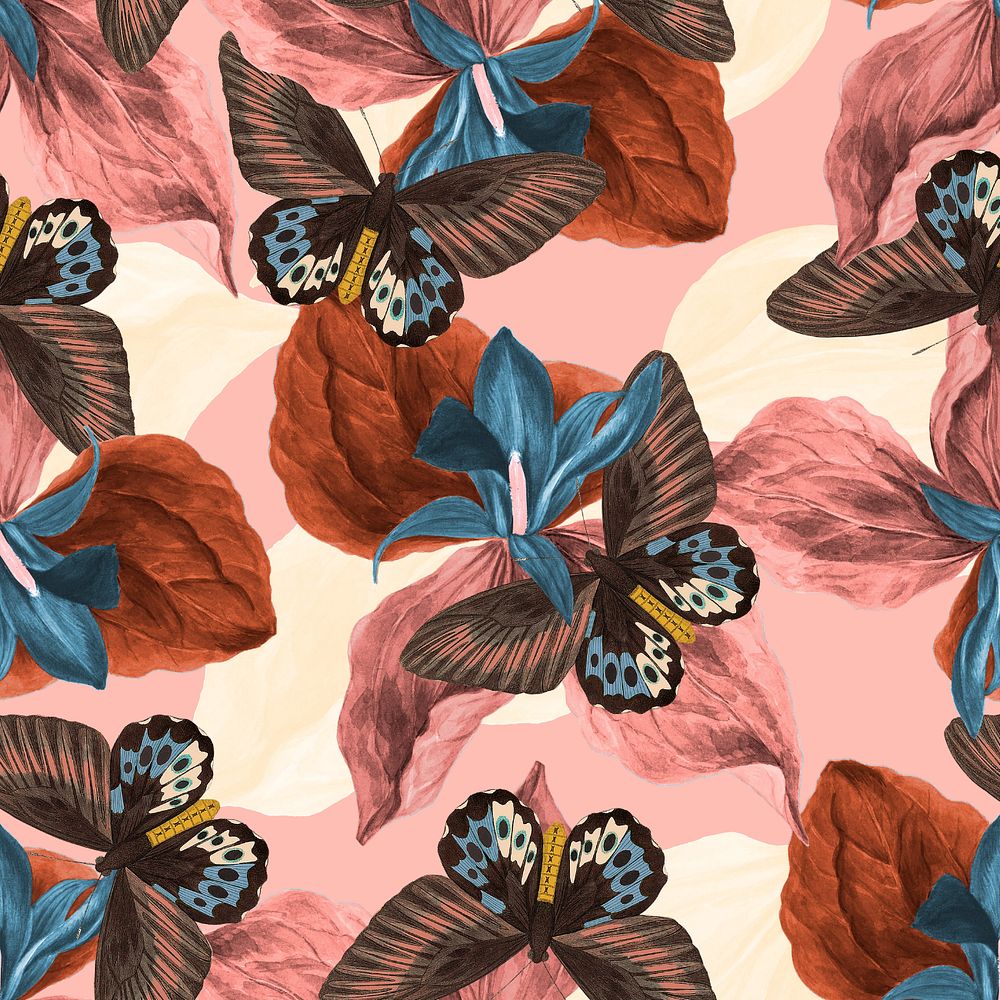 Exotic butterfly seamless pattern, vintage nature remix from The Naturalist's Miscellany by George Shaw, editable design