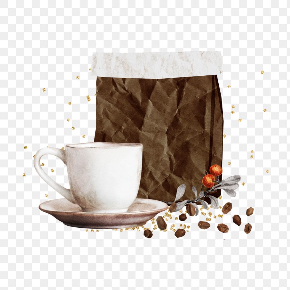 Aesthetic coffee cup element, editable paper collage design