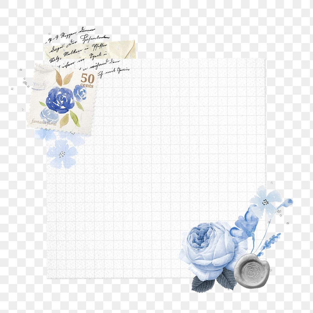 Grid note paper sticker, editable blue rose border design