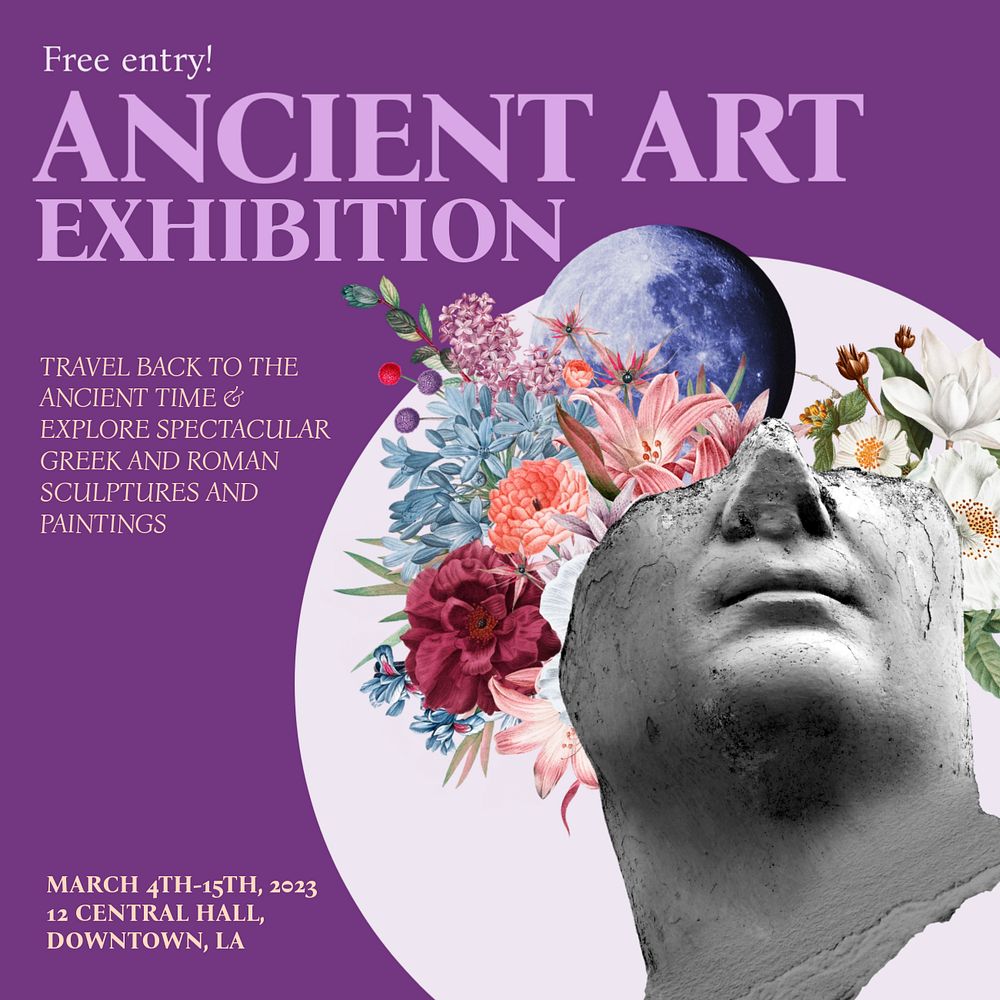 Ancient art exhibition Instagram post template, editable social media design