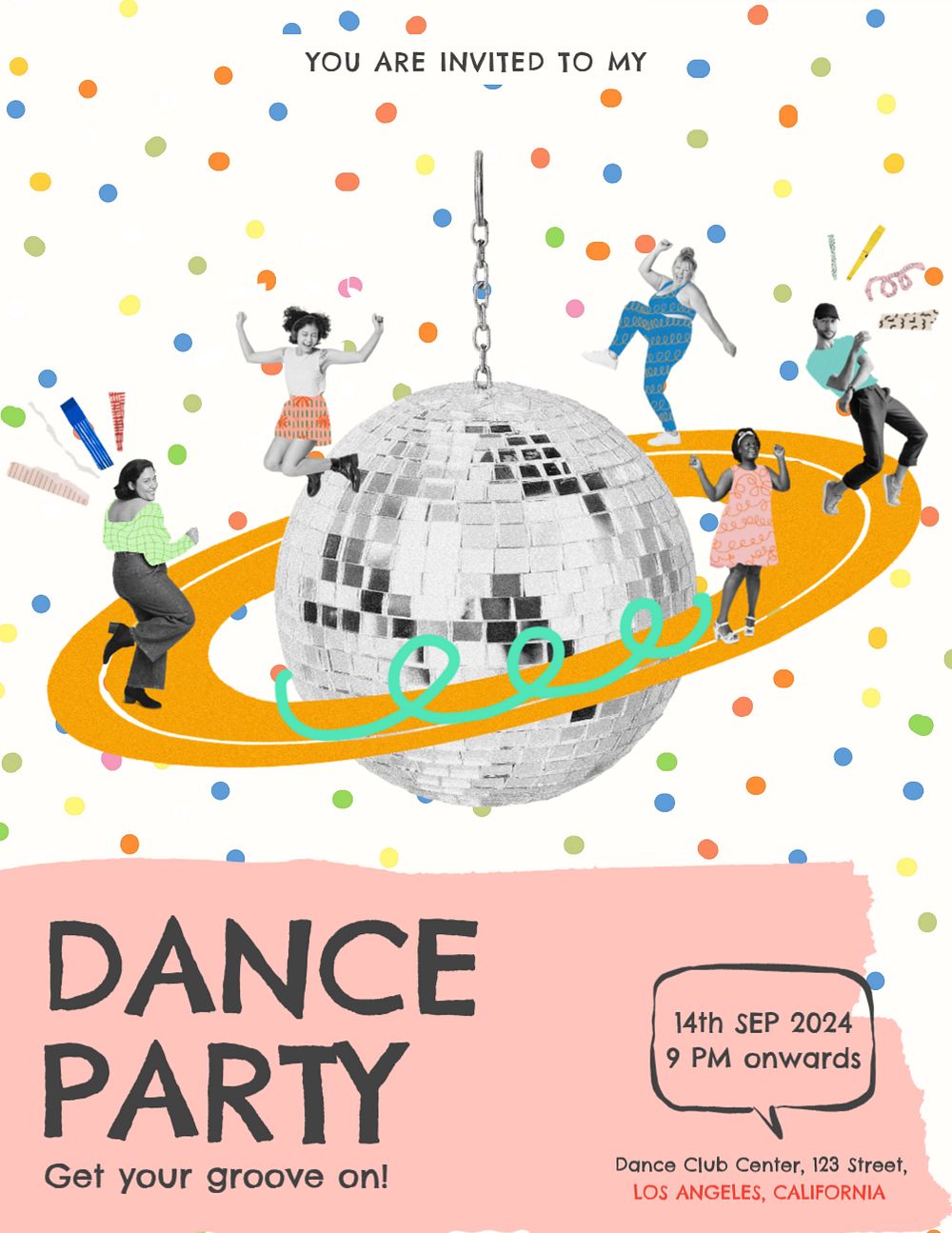 Dance party invitation, editable flyer template