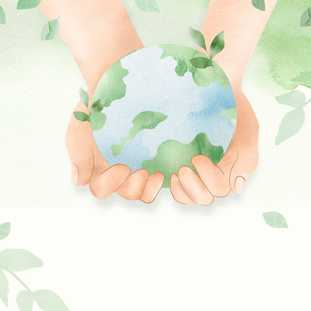 Globe & hands watercolor illustration, customizable design