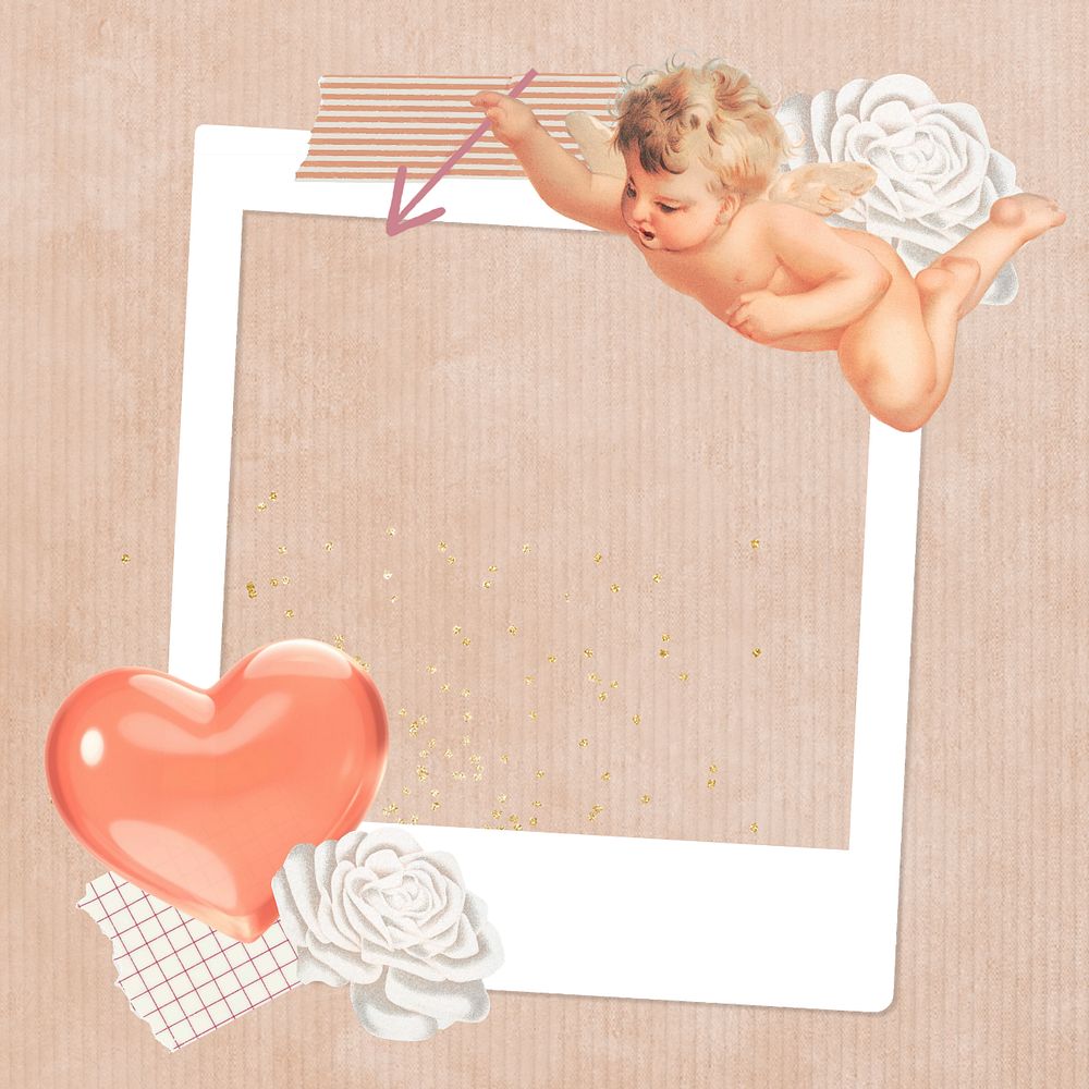 Editable Valentine's instant picture frame, cupid collage element remix design