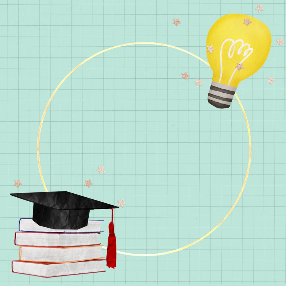 Editable graduation cap frame, circle light bulb illustration