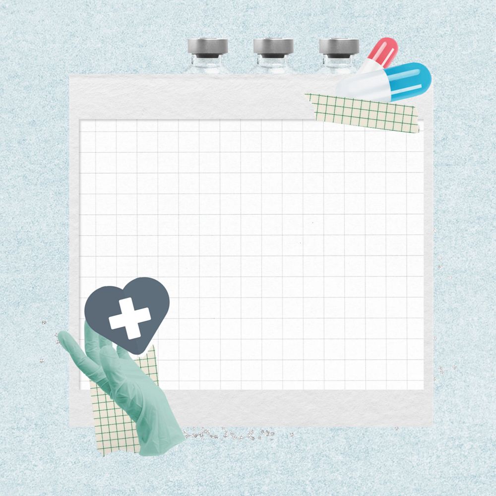 Healthcare note paper, editable vaccine and medicine collage design