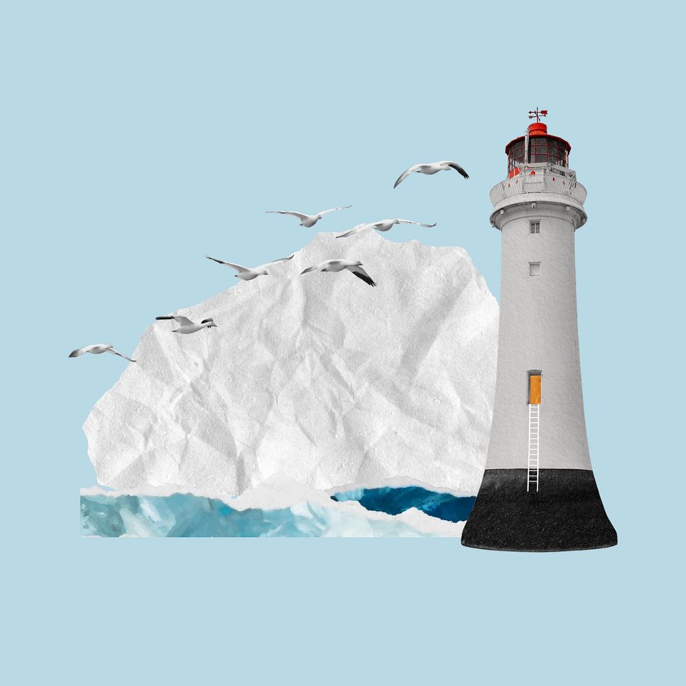 Editable lighthouse note paper, aesthetic Summer collage design