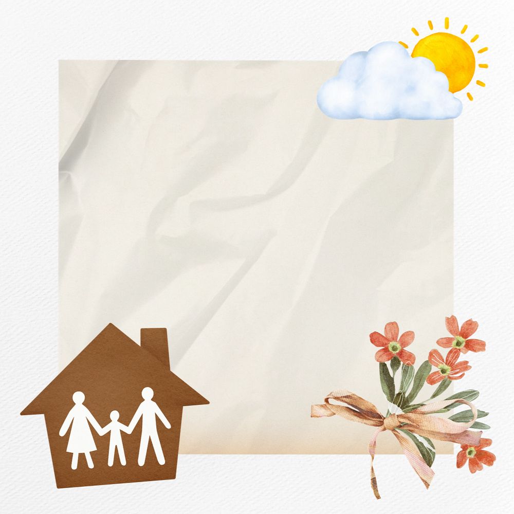 Editable wrinkled notepaper, family home border design