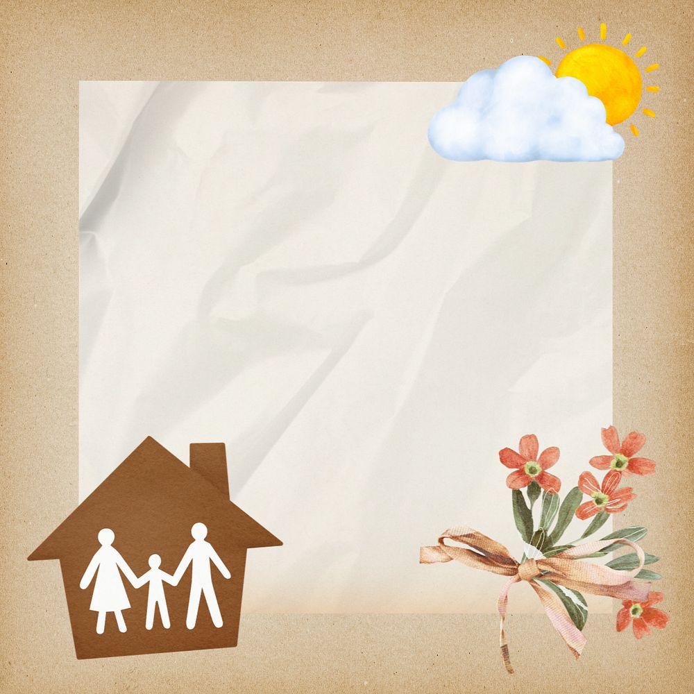 Brown wrinkled notepaper, editable family home border design