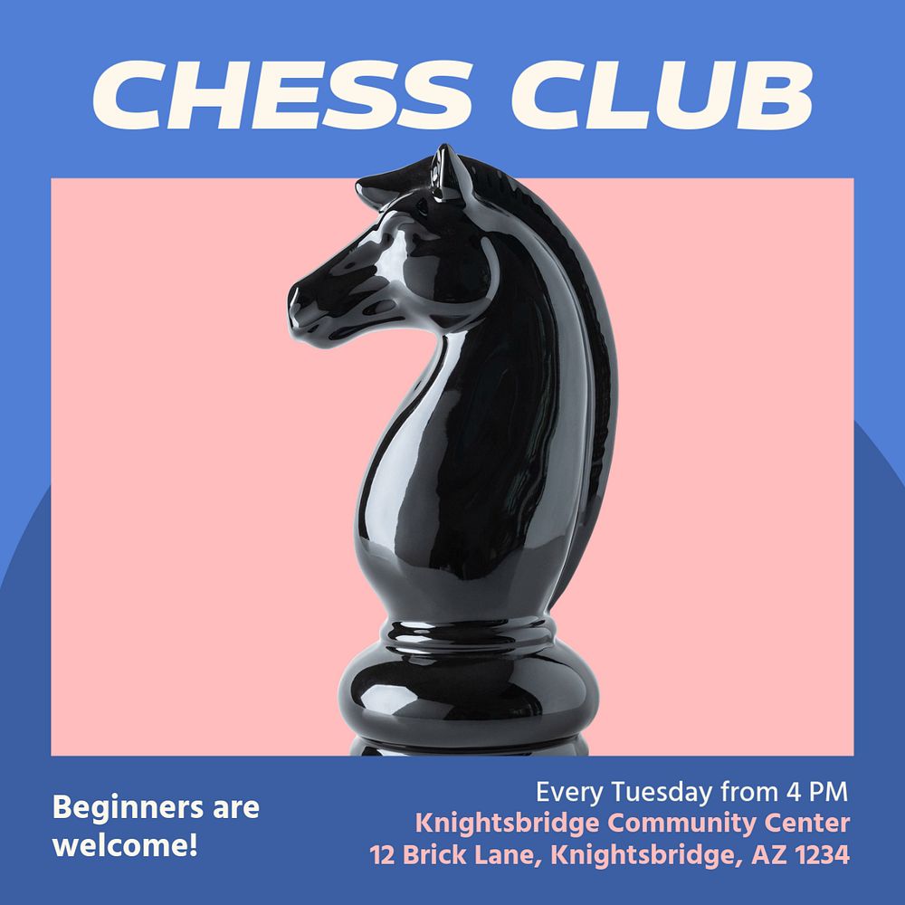 Chess club Instagram post template, editable social media design