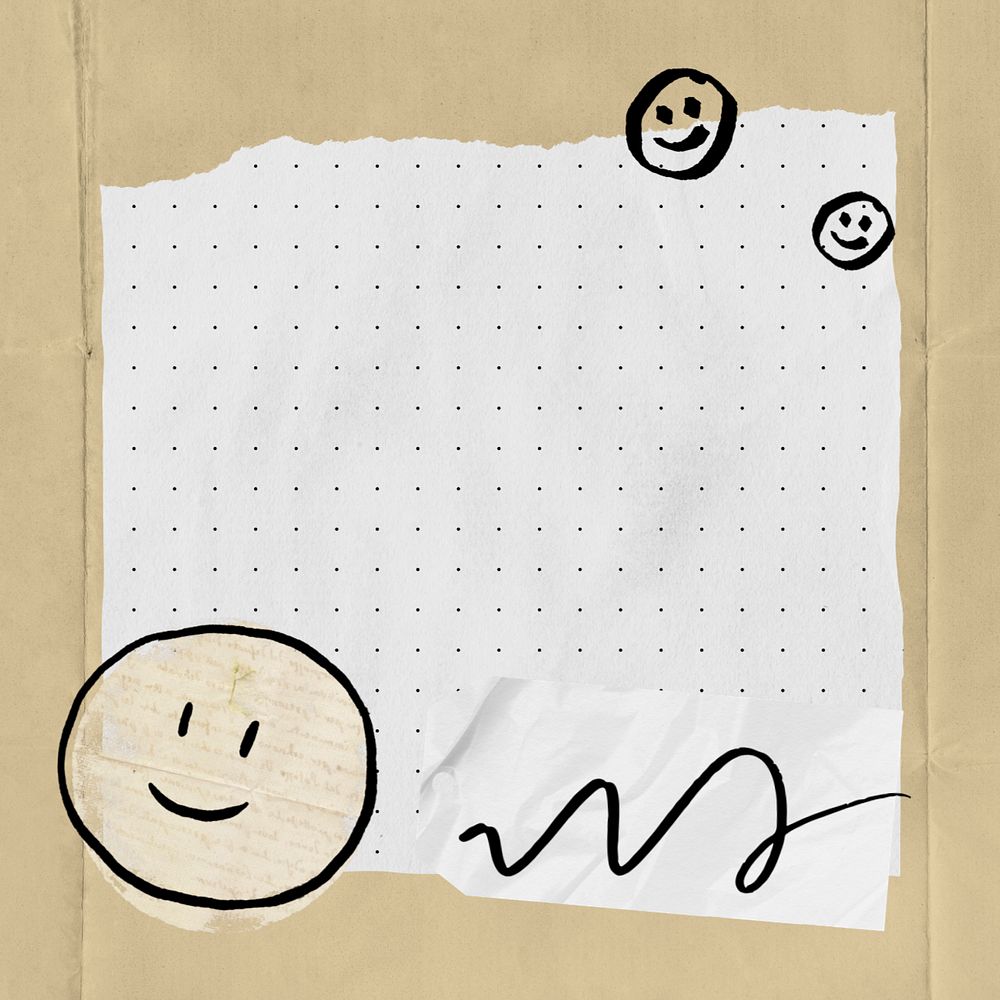 Editable ripped note paper, cute emoticon doodle design