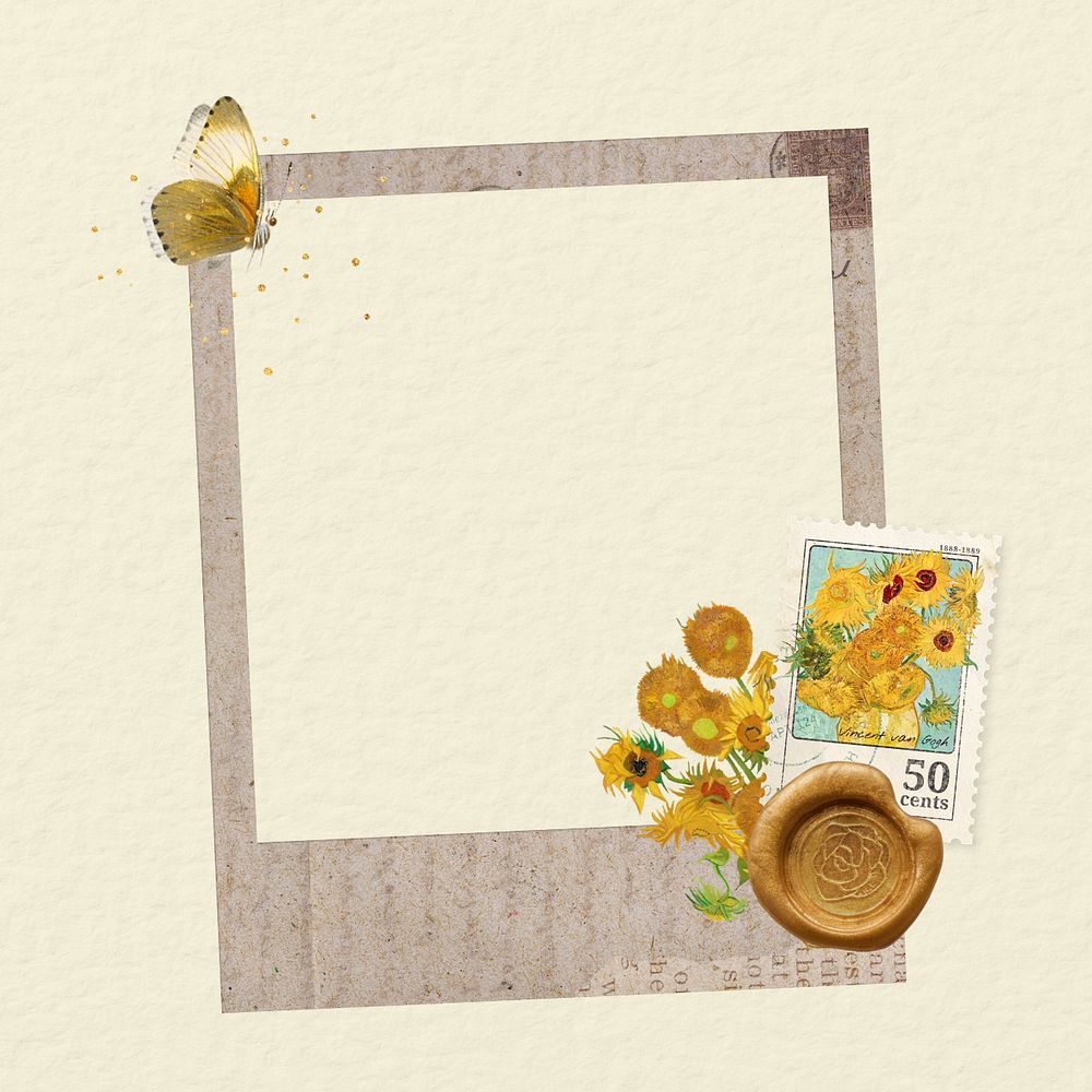 Van Gogh instant photo frame, editable collage element remix design