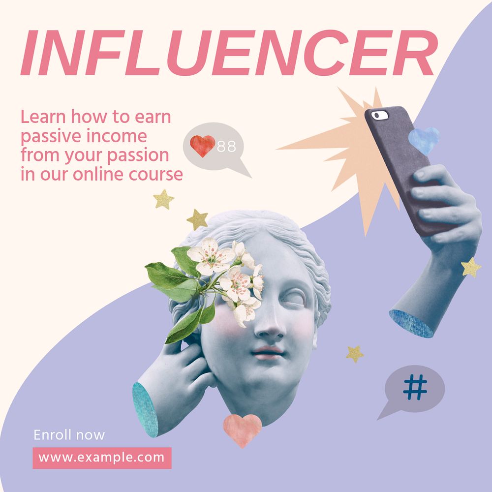 Influencer course Instagram post template, editable social media design