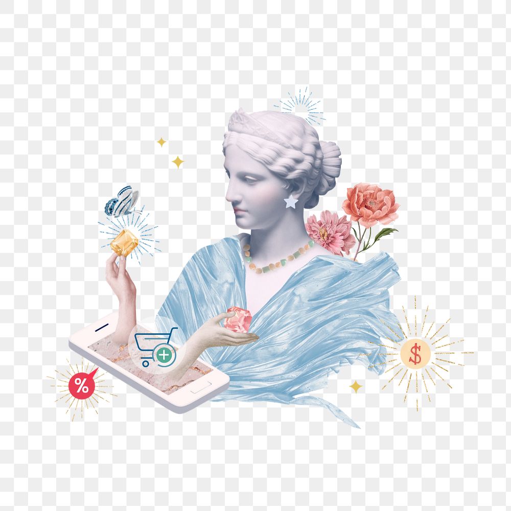 Online shopping aesthetic sticker, Greek Goddess remix, editable design