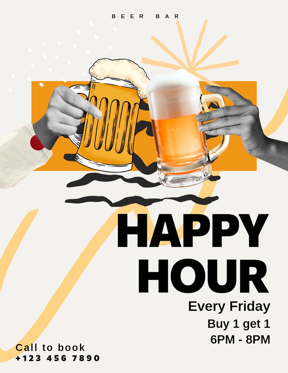 Beer happy hour, editable flyer template