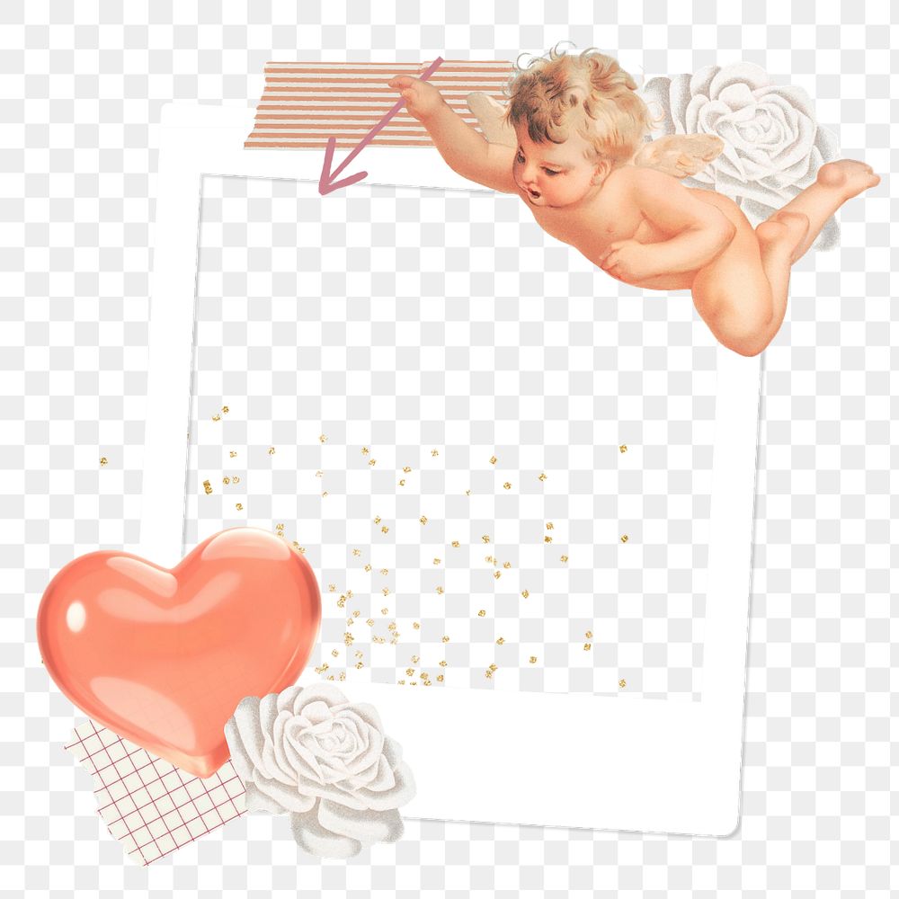 Valentine's cupid instant photo frame sticker, editable collage element remix design