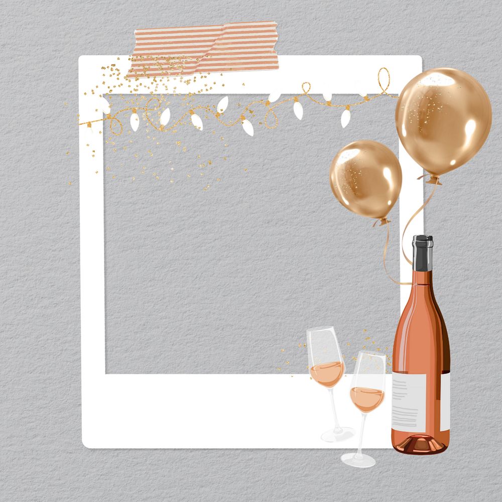 Champagne instant film frame, editable collage element remix design