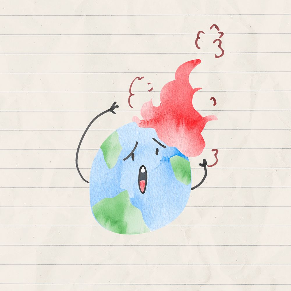 Global warming, cute earth illustration, customizable design