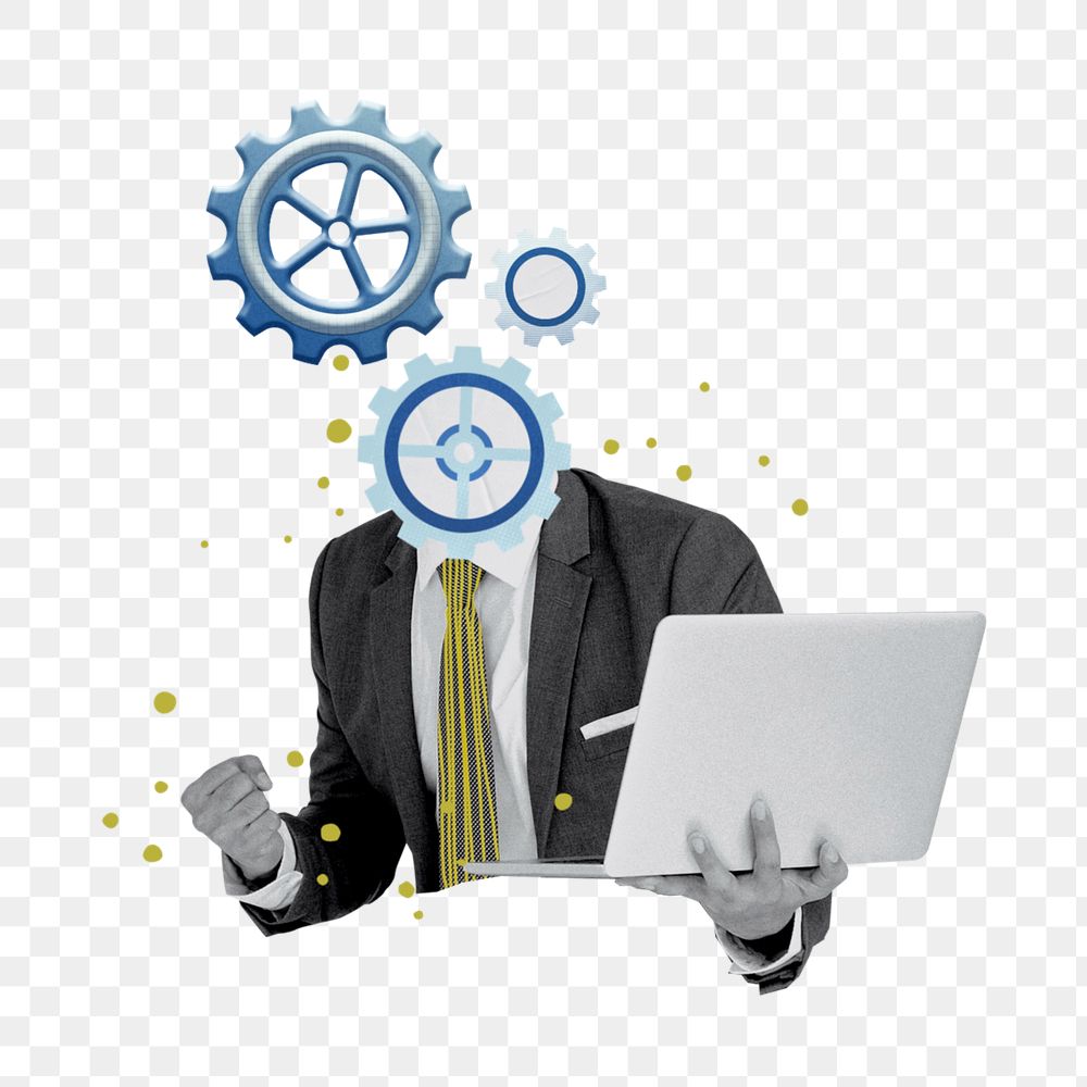 Businessman cogwheel head element, editable collage design