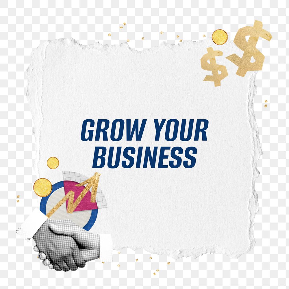 Grow your business words, editable business handshake collage element design